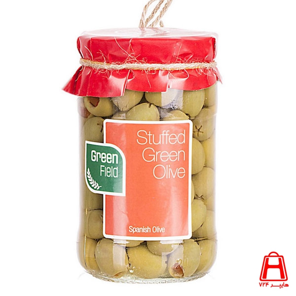 Green Field Green olives with sweet Spanish pepper kernels in a glass 680 g