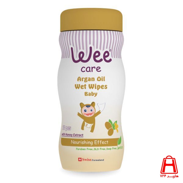 Wee 70 sheet cylindrical wipes containing argan oil