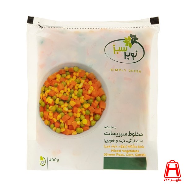 A mixture of peas, carrots and frozen potatoes, 400 g of green nougat