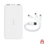 Xiaomi Redmi mobile charger with a capacity of 10000 mAh with a Lightning / microUSB / USB-C conversion cable