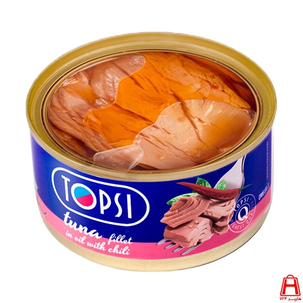 Canned tuna fillet in vegetable oil with 180 g chili tops